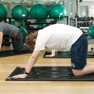 Infographic listing key components of Performance Rehab programs including individualized plans, strength, functional training